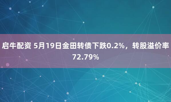 启牛配资 5月19日金田转债下跌0.2%，转股溢价率72.79%